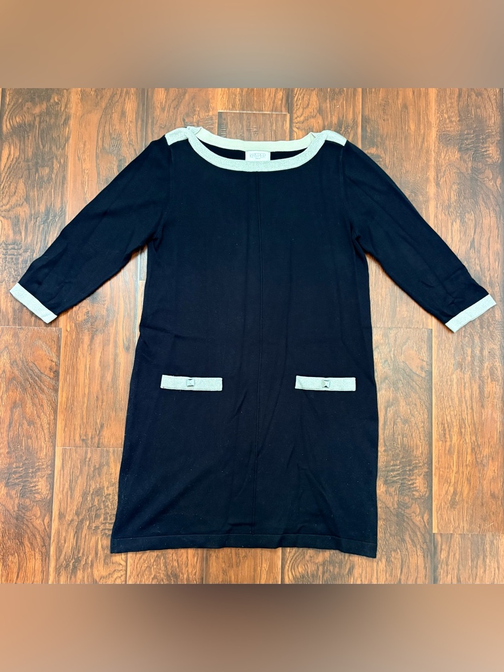 Kasper Black Shift Dress XL 3/4 Sleeve Contrast Trim Career Work Dress